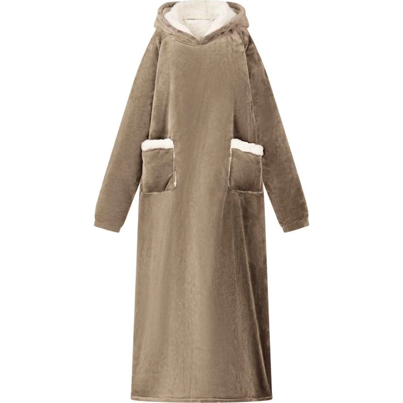 vidaXL Tæppe-hoodie Camel L, Fleece & Flannel