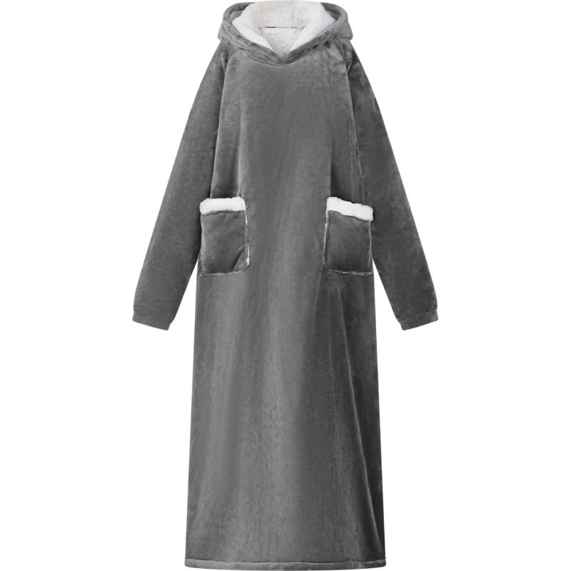 vidaXL Tæppe-hoodie Mørkegrå L, Fleece & Flannel