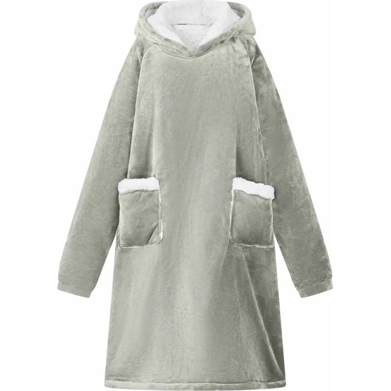 vidaXL Tæppe-hoodie Grå L, Fleece og Flannel