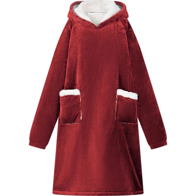 vidaXL Tæppe-hoodie Bordeaux Rød M, Fleece & Flannel