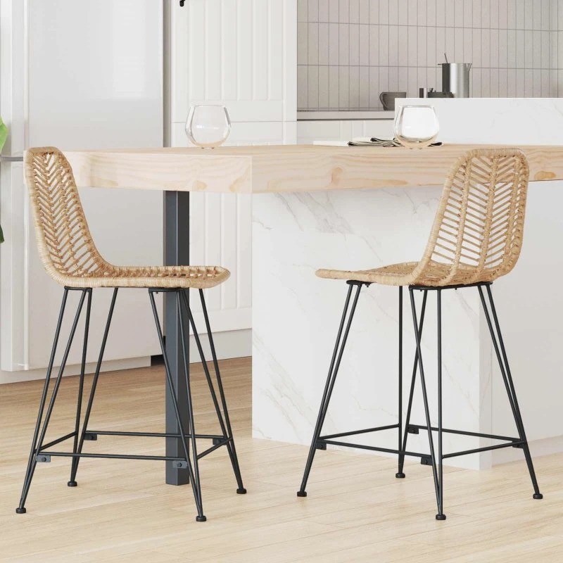 vidaXL Barstol 2 stk Naturfarvet 44,5 x 54,5 x 97,5 cm Rattan og Jern