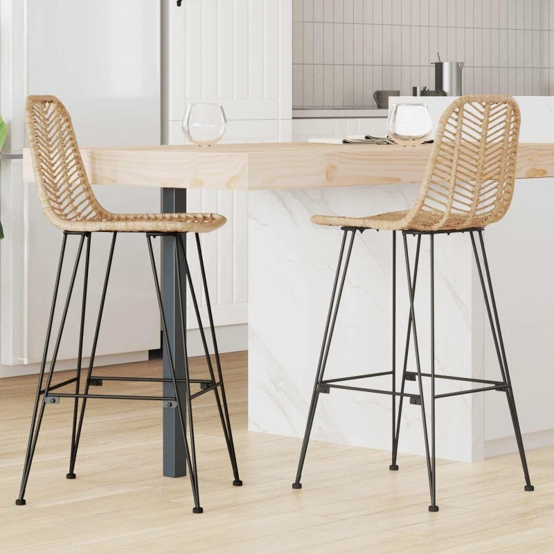 vidaXL Barstol 2 stk Naturfarvet 44,5 x 53 x 111 cm Rattan og Jern