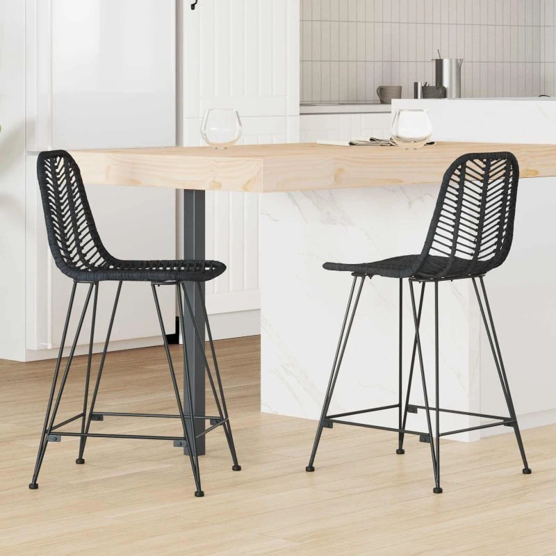 vidaXL Barstol 2 stk, Sort, 44,5 x 54,5 x 97,5 cm, Rattan og Jern