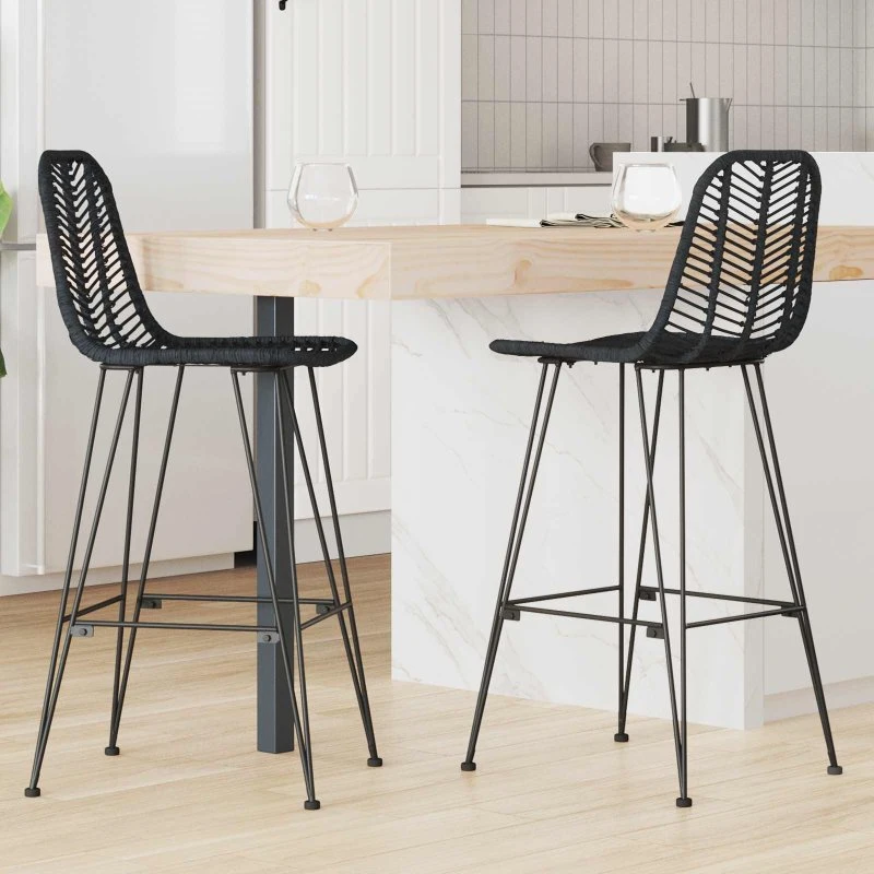 vidaXL Barstol 2 stk Sort 44,5 x 53 x 111 cm Rattan og Jern