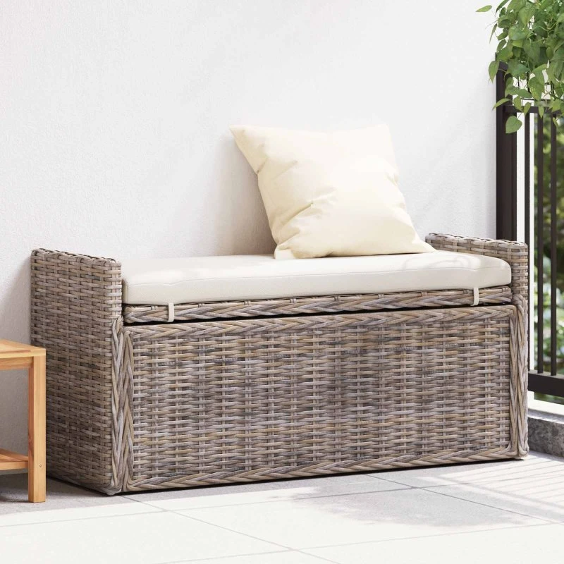 vidaXL Opbevaringsbænk med pude Grå 110 x 40 x 50 cm Rattan
