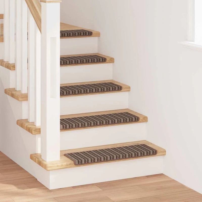 vidaXL Selvklæbende Trappemåtter Stribet 15 stk Brun 65 x 21 x 4 cm