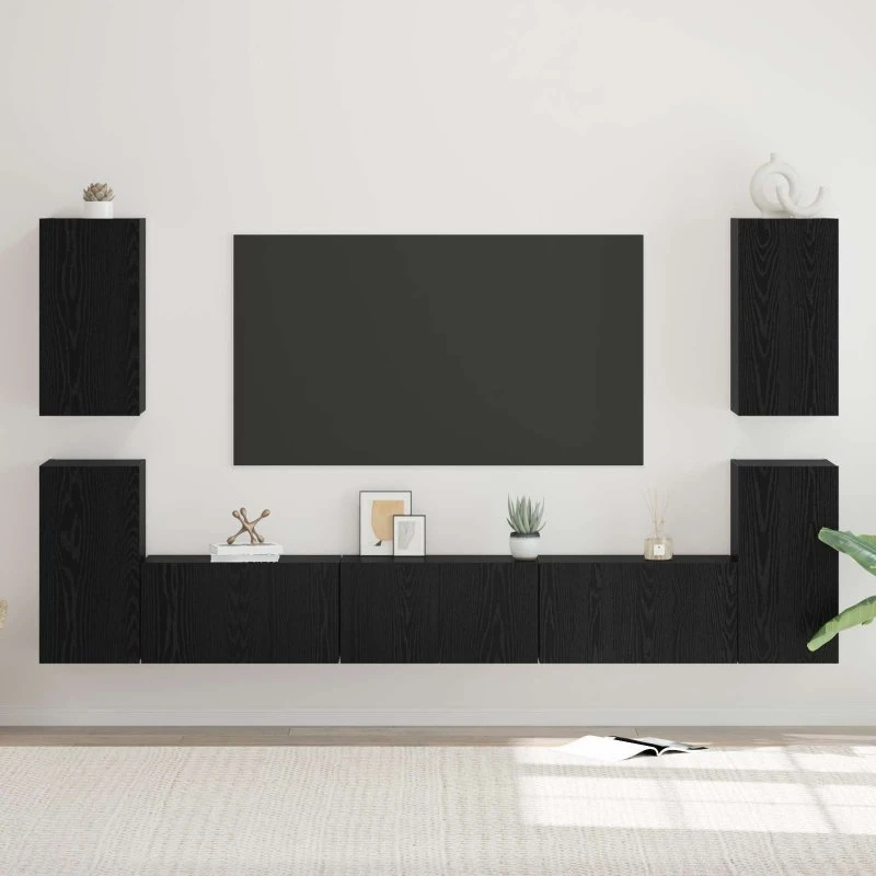 vidaXL TV-møbelsæt Vægmonteret Sort Konstrueret Træ 60x30x30 cm
