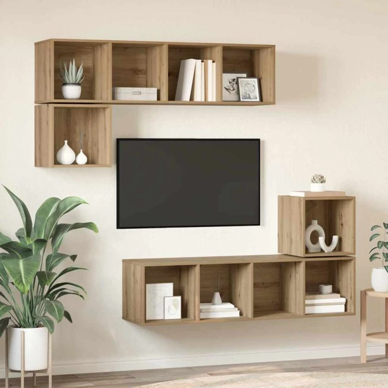 vidaXL Artisan Egetræ TV-møbelsæt 4 stk, 37x37x142,5 cm