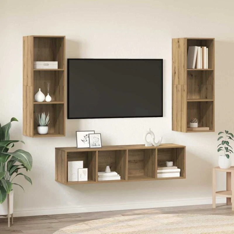 vidaXL TV-møbelsæt Artisan Egetræ, 37x37x142,5 cm, vægmonteret