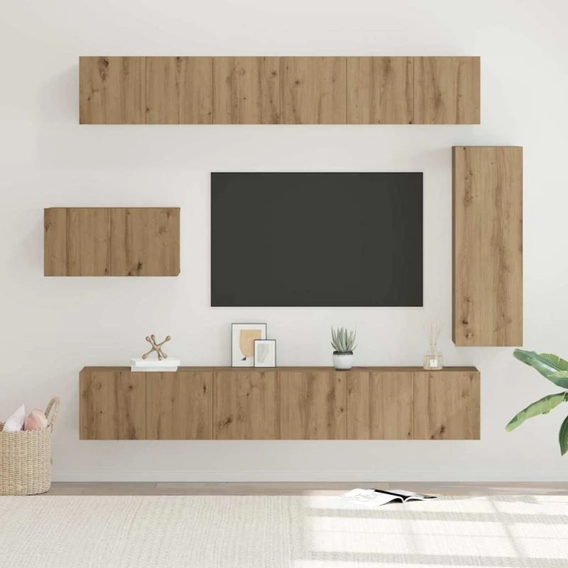 vidaXL Artisan Egetræ Vægmonteret TV-møbelsæt 8 pcs 30,5 x 30 x 90 cm