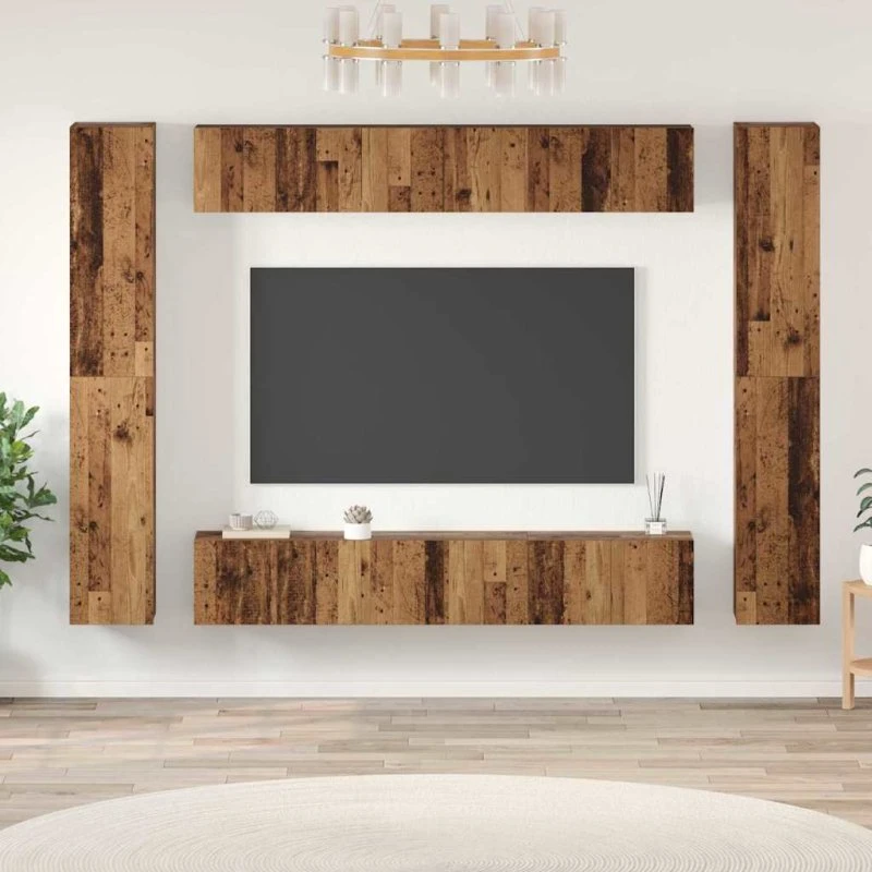 vidaXL Vægmonteret TV-møbelsæt 10 stk Gammelt træ 30,5 x 30 x 90 cm