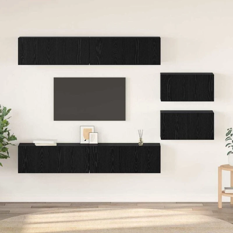 vidaXL TV-møbelsæt Vægmonteret 6 stk Sort eg 80 x 30 x 30,5 cm