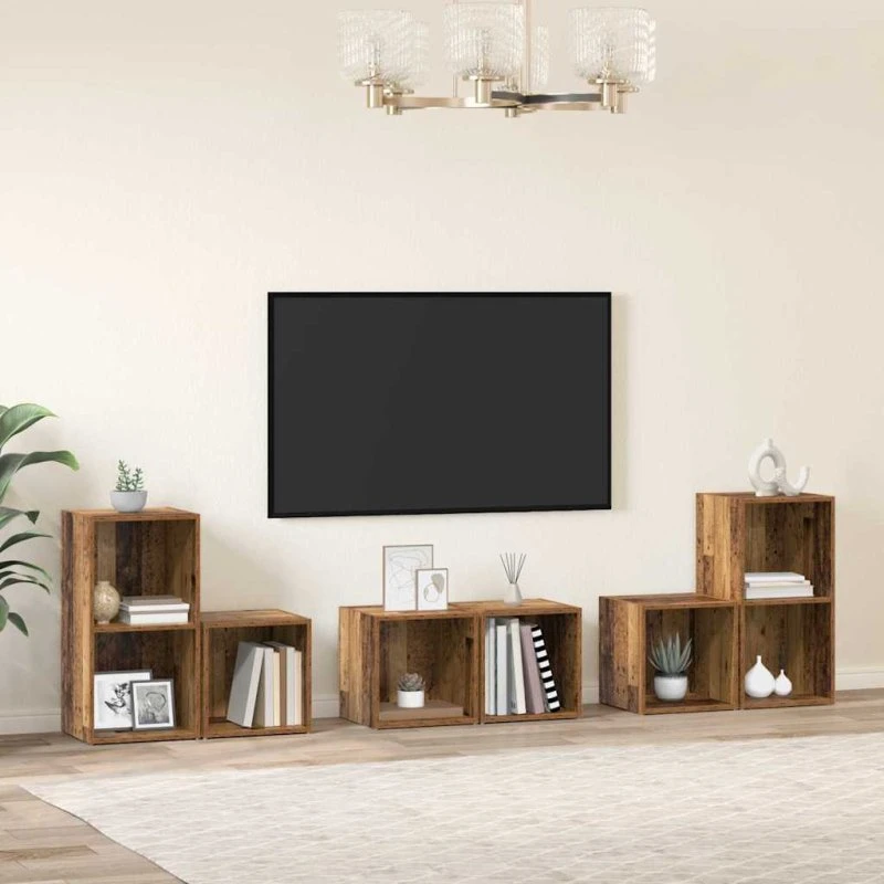 vidaXL TV-møbelsæt 6 stk Gammelt træ, 37 x 35 x 72 cm