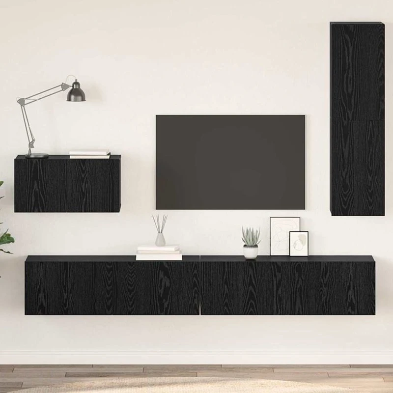 vidaXL Væg TV Skab 4 stk Sort Konstrueret Træ 200x30x30 cm