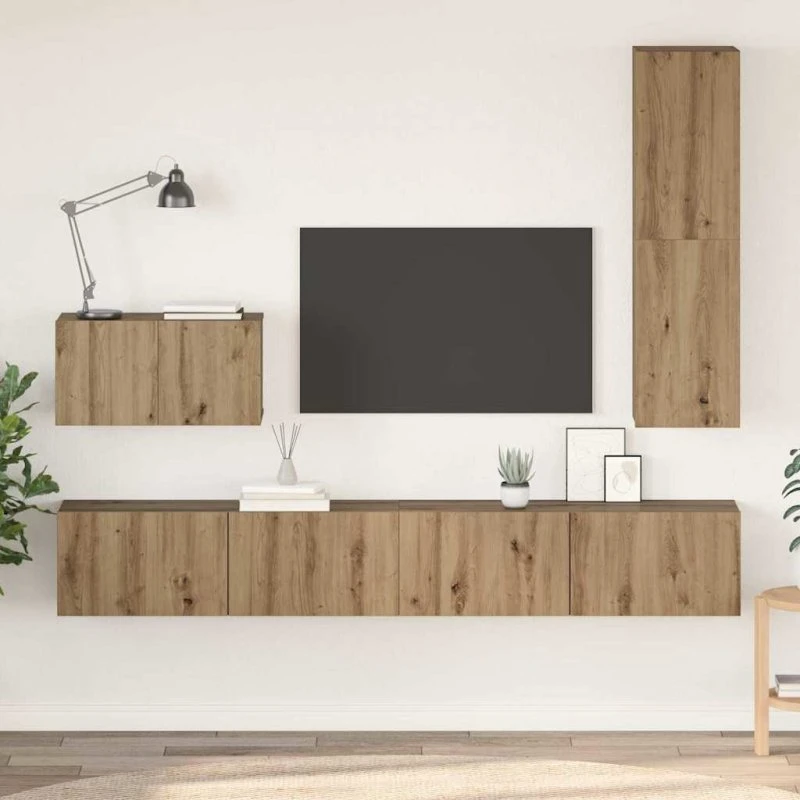 vidaXL Væg TV Skab 4-pc Artisan Egetræ, Konstrueret Træ