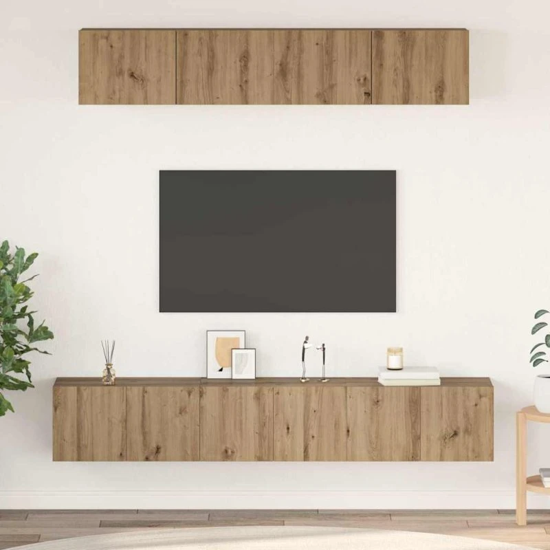 vidaXL Artisan Egetræ Vægmonteret TV-møbelsæt 5 stk 100x30x30 cm