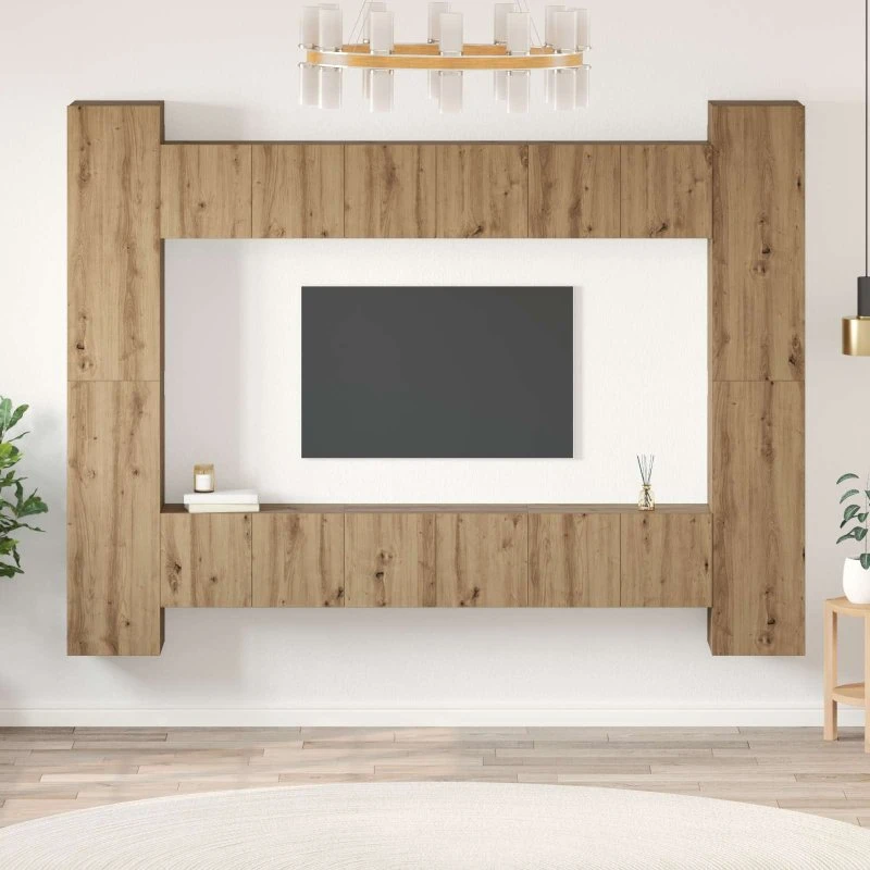 vidaXL TV-møbelsæt Vægmonteret 10 pcs Artisan Egetræ 30,5 x 30 x 90 cm