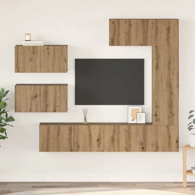 vidaXL TV-møbelsæt 6 stk, Vægmonteret, Konstrueret træ, 30,5 x 30 x 90 cm