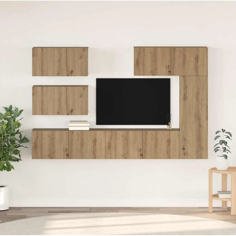 vidaXL Artisan Egetræ TV-møbelsæt 6 stk, Vægmonteret, 30,5 x 30 x 90 cm