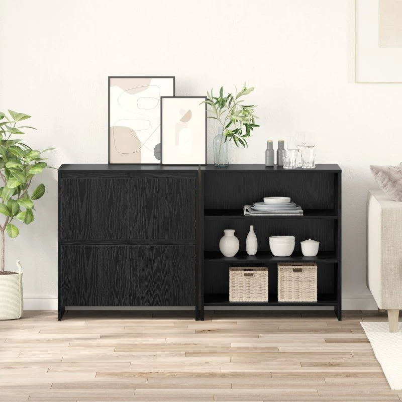 vidaXL Sideboard 2 stk, Sort, 70 x 41 x 75 cm, Konstrueret træ