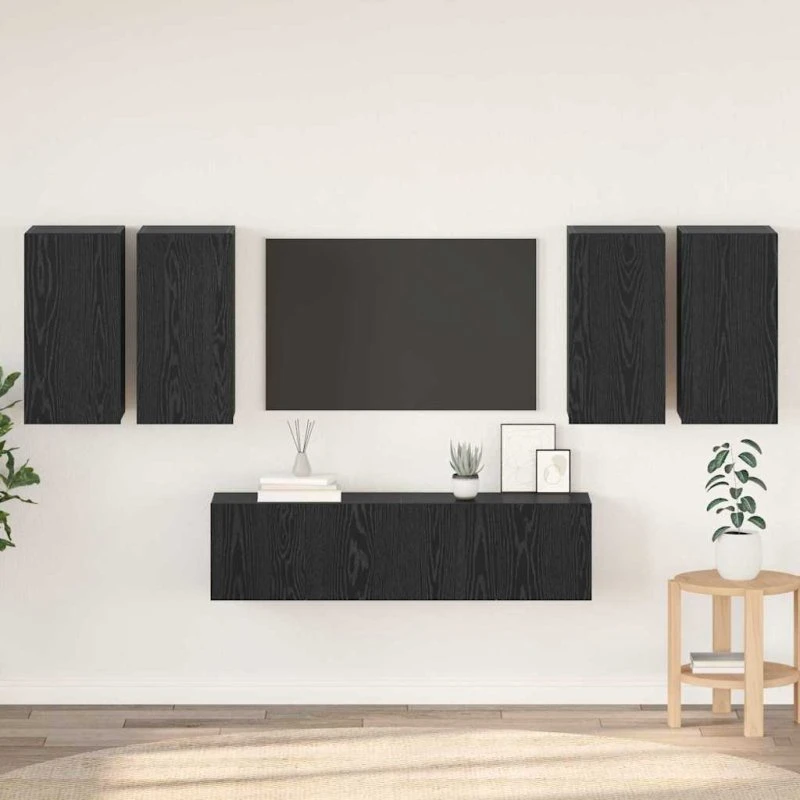 vidaXL Vægmonteret TV-møbelsæt Sort eg 60 x 30 x 30 cm Konstrueret træ