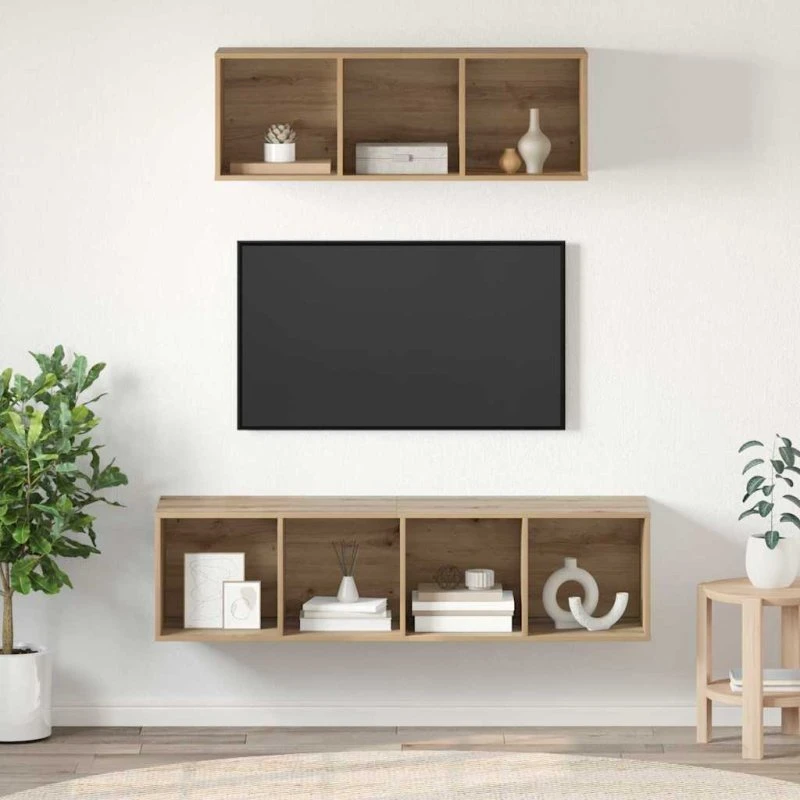 vidaXL Artisan Egetræ Vægmonteret TV-møbelsæt 2 pcs