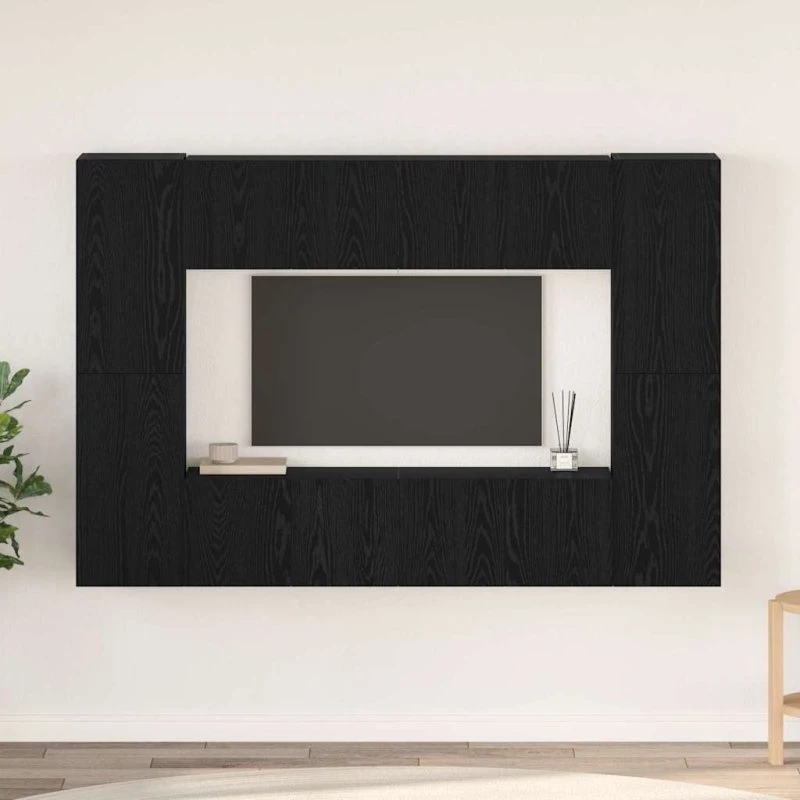 vidaXL Vægmonteret TV-møbelsæt 8 stk, Sort eg, 60 x 30 x 30 cm