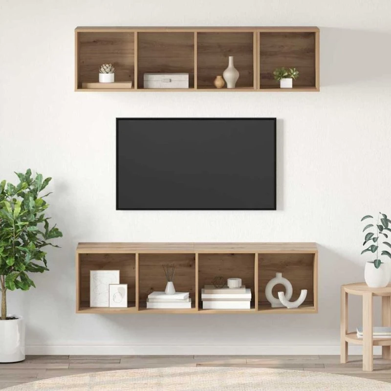 vidaXL Artisan Egetræ Vægmonteret TV-møbelsæt 3 pcs