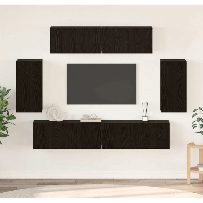 vidaXL TV-møbelsæt 6 stk, Sort eg, 80 x 30 x 30 cm, Vægmonteret Konstrueret træ
