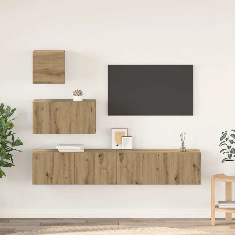 vidaXL Artisan Egetræ Vægmonteret TV-møbelsæt 4 stk 80x30x30 cm