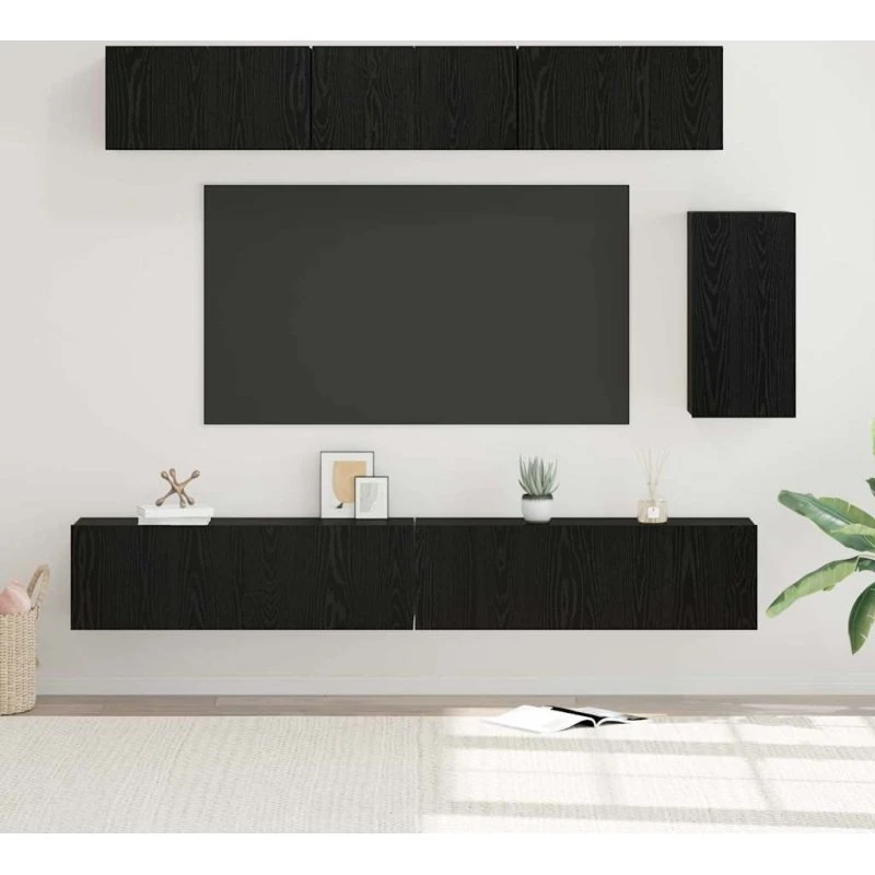 vidaXL TV-møbelsæt 6 stk, Sort eg, 100 x 30 x 30 cm, Konstrueret træ