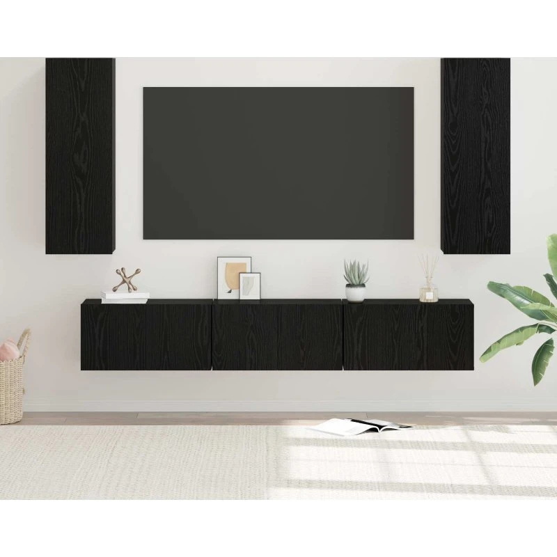 vidaXL Vægmonteret TV-møbelsæt 5 pcs Sort eg 30,5 x 30 x 90 cm