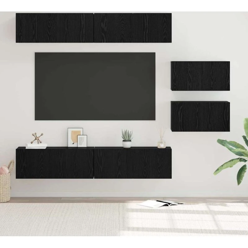 vidaXL TV-møbelsæt 6 stk, sort eg, 80 x 30 x 30 cm, konstrueret træ