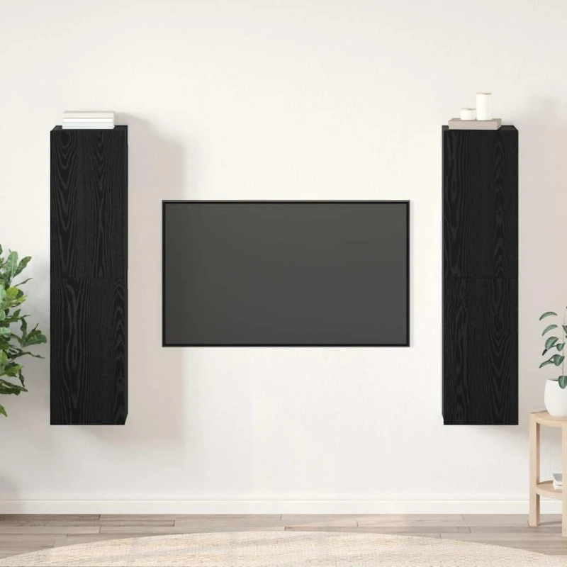 vidaXL TV-møbelsæt Vægmonteret Sort eg 30,5 x 30 x 60 cm Konstrueret træ
