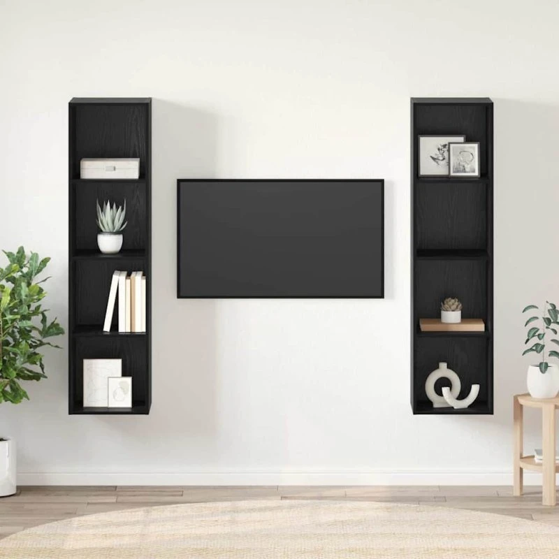 vidaXL TV-møbelsæt 2 stk, Sort, 37 x 37 x 142,5 cm, Konstrueret træ