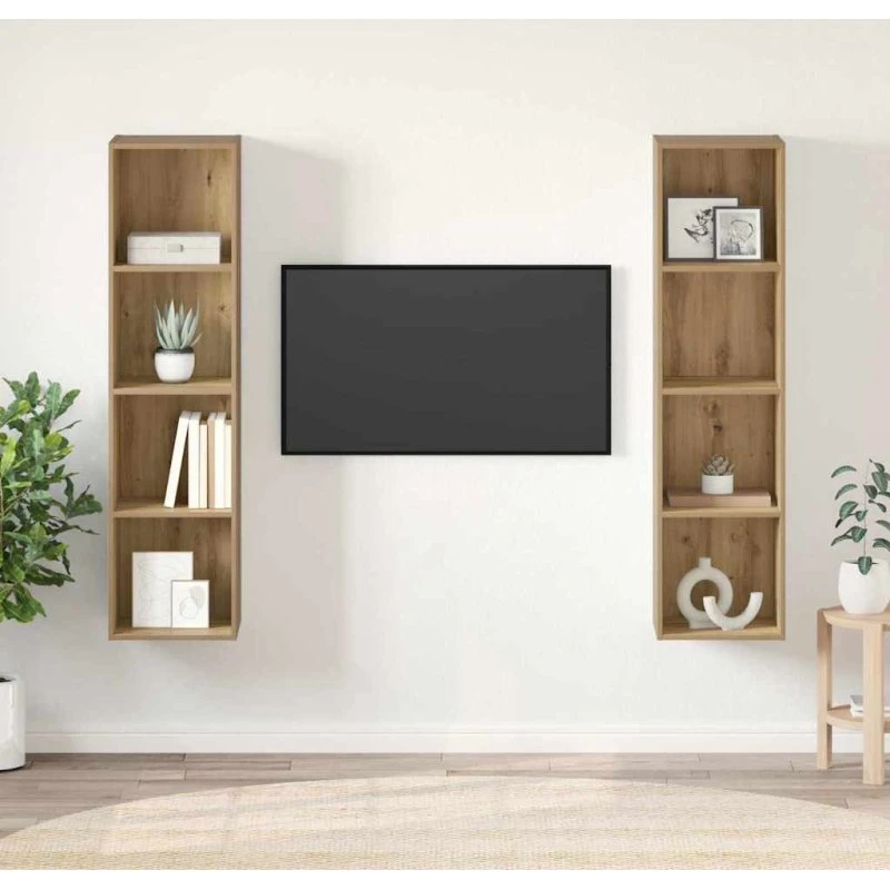 vidaXL TV-møbelsæt 2 stk, Brun, 37 x 37 x 142,5 cm, Konstrueret træ
