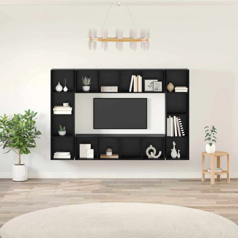 vidaXL TV-møbelsæt 4 stk, Sort, 37 x 37 x 142,5 cm, Konstrueret træ