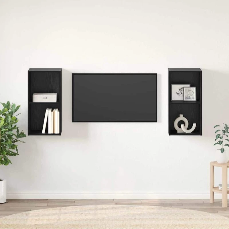 vidaXL TV-møbelsæt 2 stk, Sort, 37 x 37 x 72 cm, Konstrueret træ