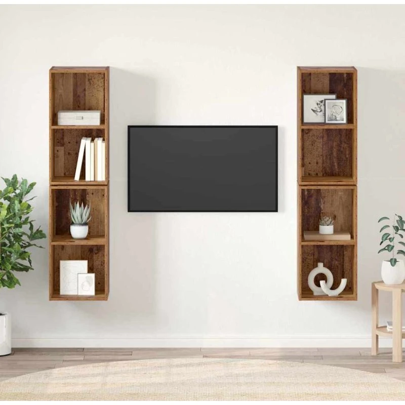 vidaXL TV-møbelsæt 4 stk, gammelt træ, 37 x 37 x 72 cm, konstrueret træ