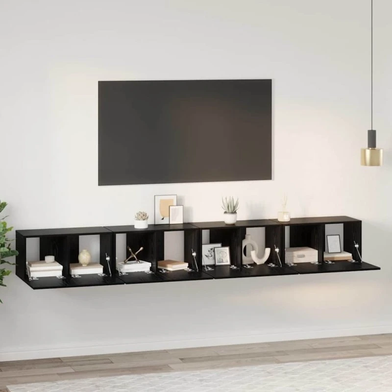 vidaXL TV-møbelsæt 4 stk, Sort, 60 x 30 x 30 cm, Konstrueret træ