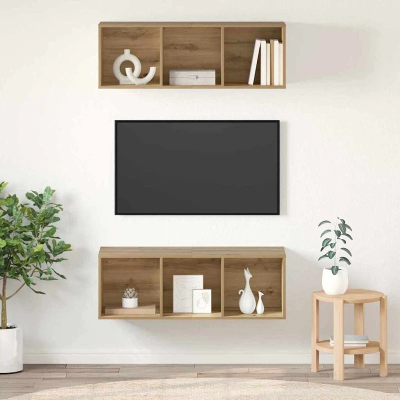 vidaXL Vægmonteret TV-møbelsæt Artisan Egetræ 37 x 37 x 107 cm