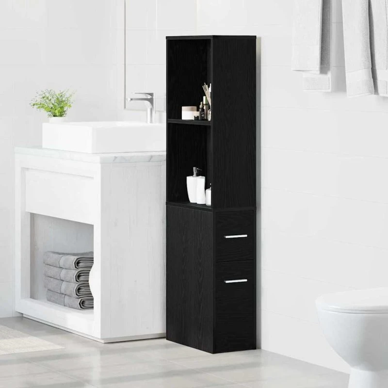 vidaXL Badeværelsesmøbel sæt Sort eg 22 x 41 x 135 cm Konstrueret træ