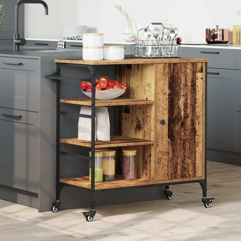 vidaXL Køkkenvogn Gammelt Træ 87,5 x 39 x 84,5 cm Konstrueret Træ