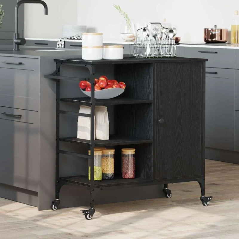 vidaXL Køkkenvogn Sort 87,5 x 39 x 84,5 cm Konstrueret Træ