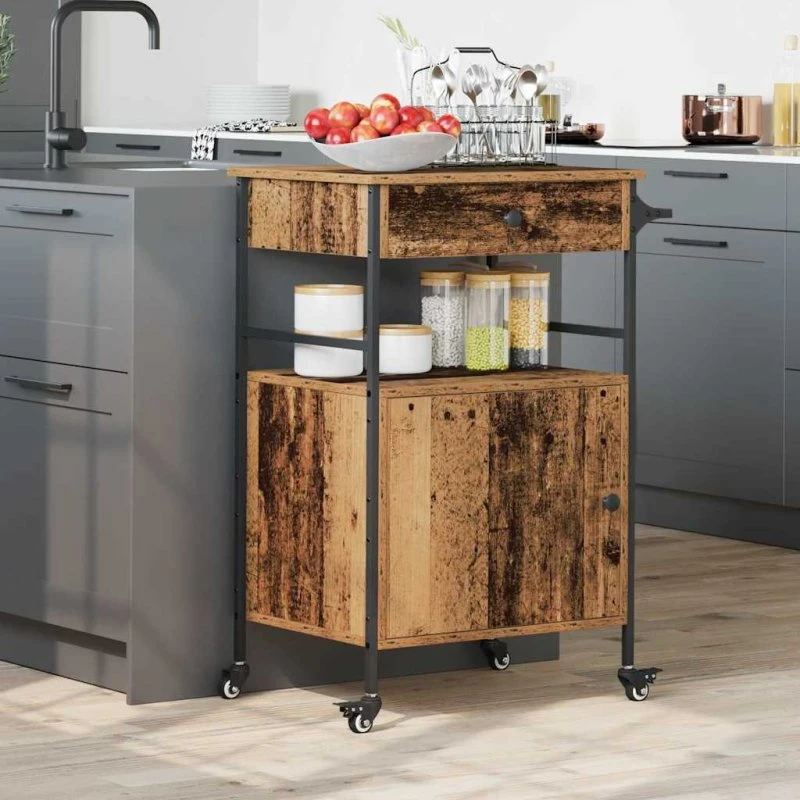 vidaXL Køkkenvogn Gammelt Træ 56 x 43 x 89,5 cm