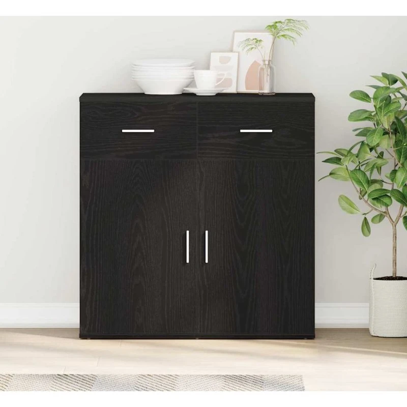 vidaXL Sideboard med skuffe, Sort, 78 x 38 x 80 cm, Konstrueret træ