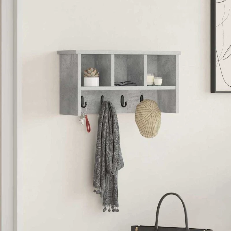 vidaXL Vægmonteret Jakkeholder med Hylde, Betongrå, 50 x 16 x 26 cm