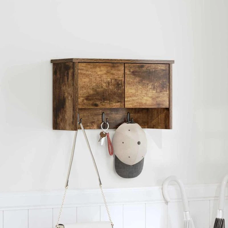vidaXL Vægmonteret Jakkeholder med Hylde, Røget Eg, 50 x 20 x 30 cm