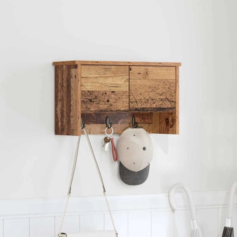 vidaXL Vægmonteret Jakkeholder med Hylde, Gammelt Træ, 50 x 20 x 30 cm