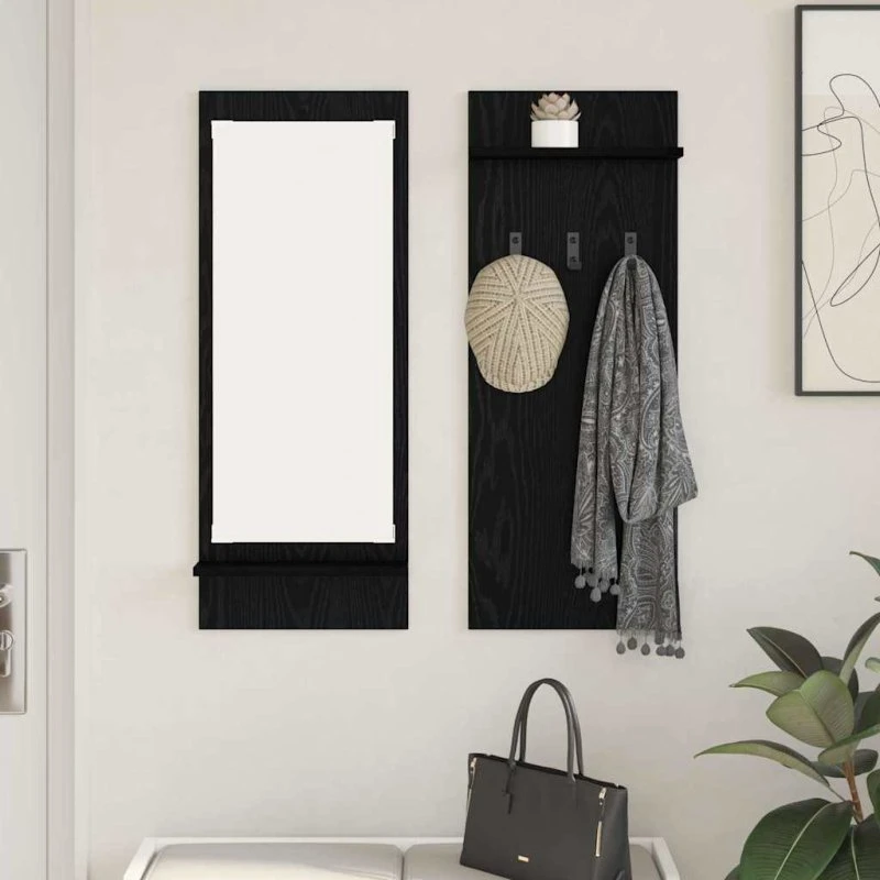 vidaXL Vægmonteret Jakkeholder Sort, 70 x 10 x 90 cm, Konstrueret Træ